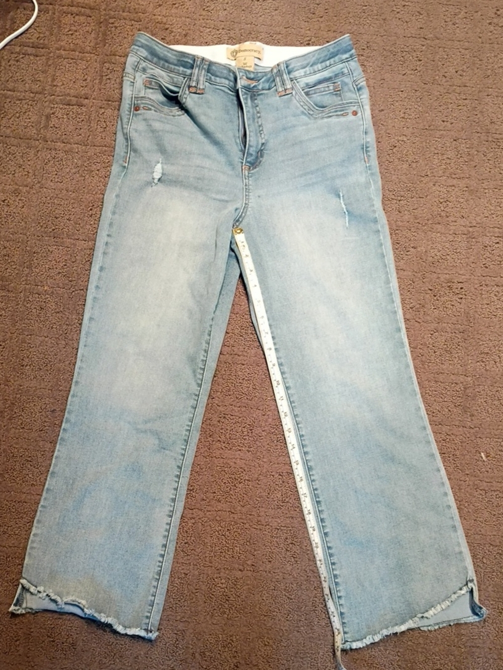 Democracy Light Blue Wide Leg Jeans with Frayed Hem- To Ankles